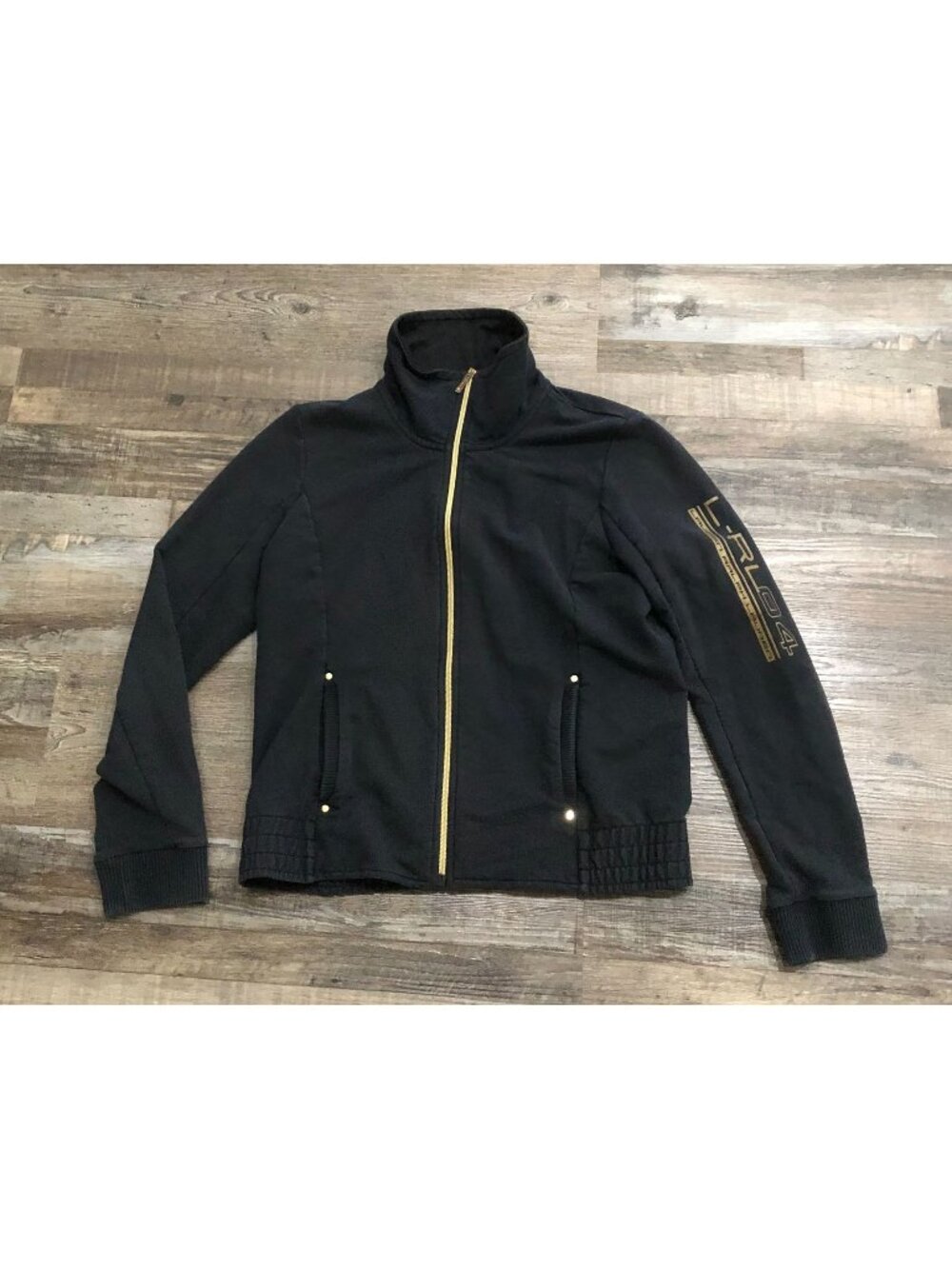 Lauren Ralph Lauren L-RL04 Womens Size Medium Full Zip Jacket Gold Trim